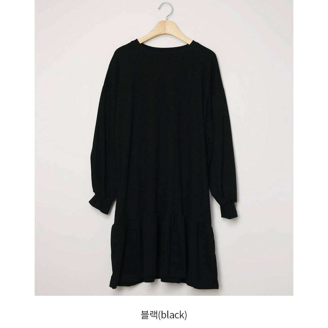 MUMMY.cc:休閒衛衣荷葉邊寬鬆連身裙:Black