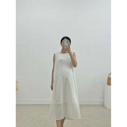 MUMMY.cc:夏季背心條紋棉麻連身裙