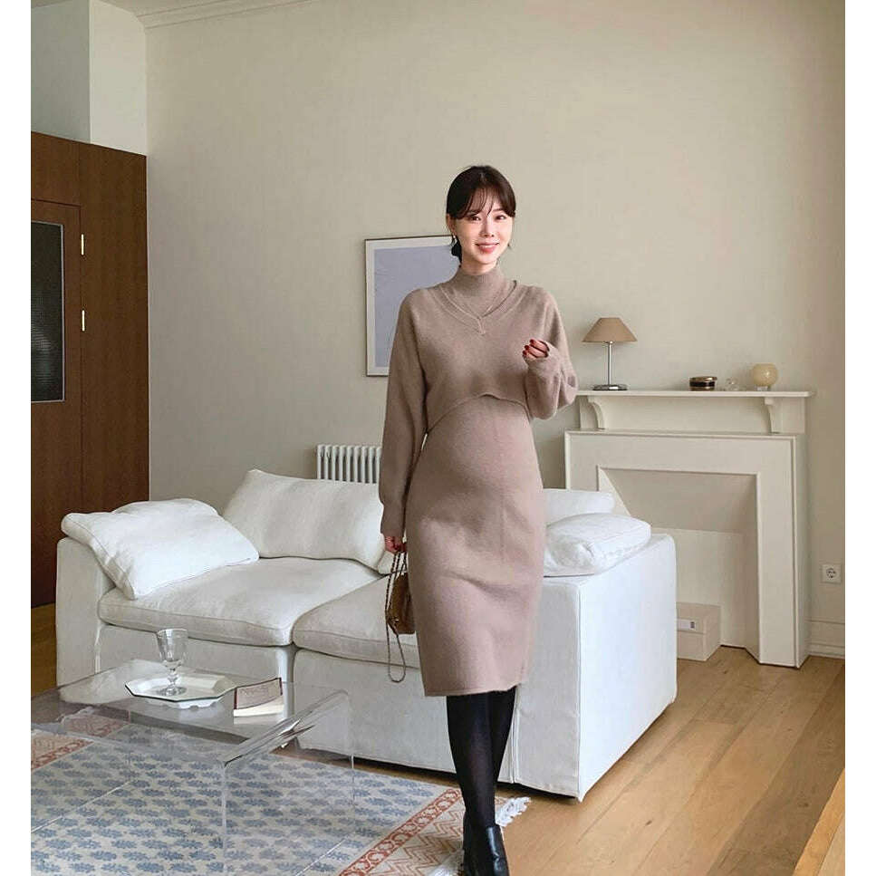 MUMMY.cc:樽領針織兩件套裝修身顯瘦連身裙