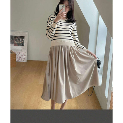 MUMMY.cc:條紋拼接假兩件連身裙