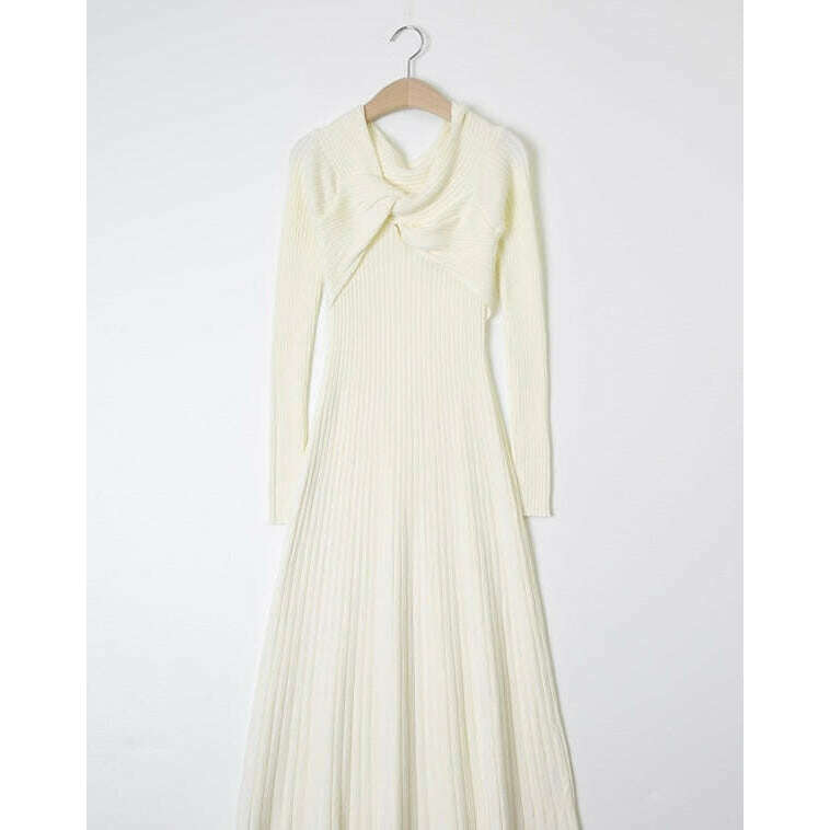MUMMY.cc:優雅交叉扭結針織連身裙:White
