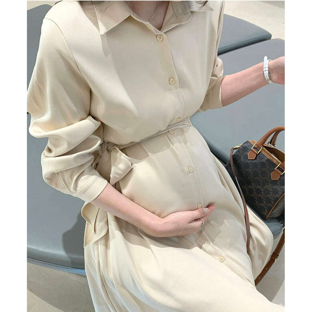 MUMMY.cc:孕婦簡約襯衫綁帶連身裙