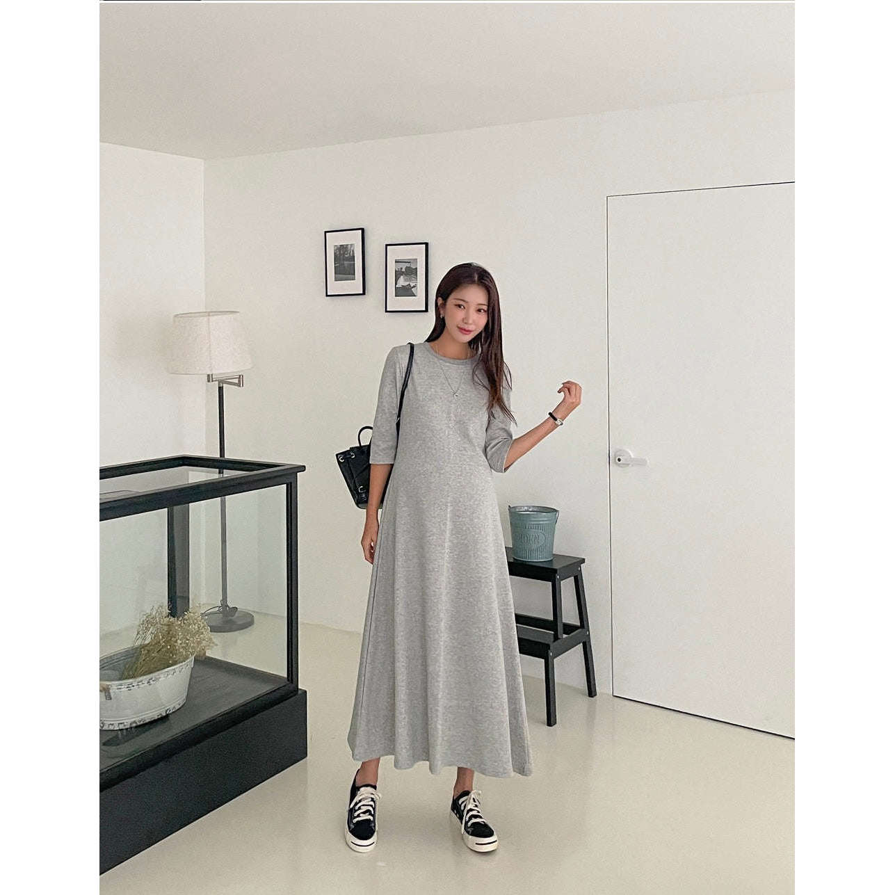MUMMY.cc:純色舒適休閒套裝中袖連身裙