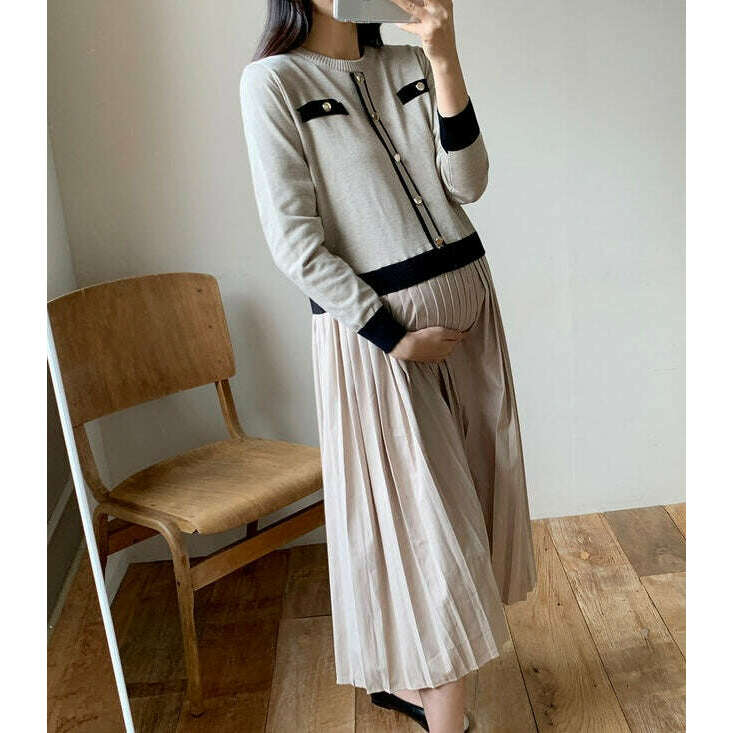 MUMMY.cc:大方斯文孕婦假兩件針織連身裙