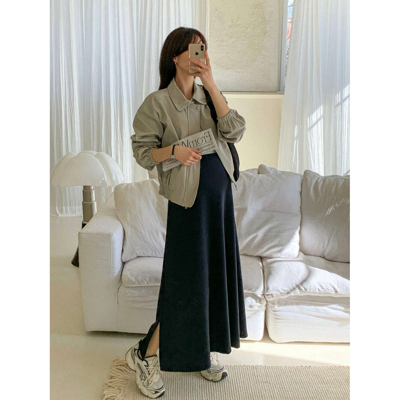 MUMMY.cc:孕婦高腰半截側開叉長裙
