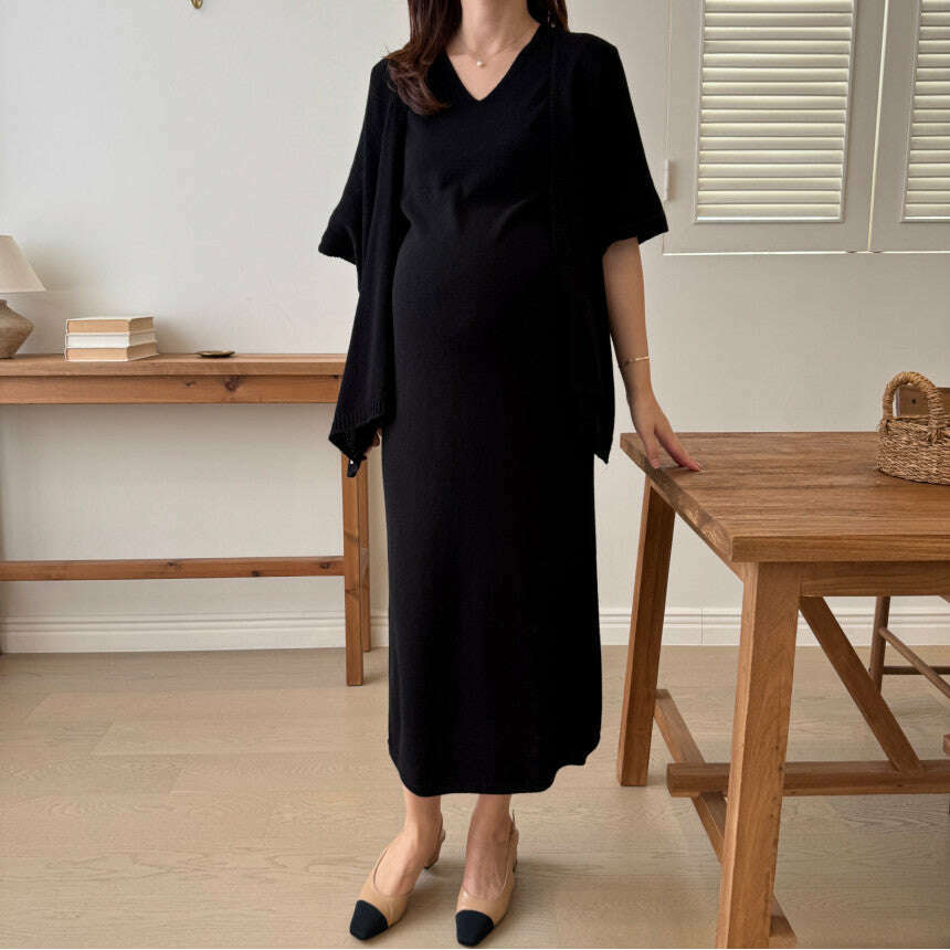 MUMMY.cc:修身V領針織連身裙套裝