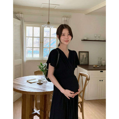 MUMMY.cc:舒適彈性裹式飛袖連身裙