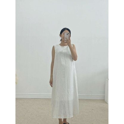 MUMMY.cc:夏季背心條紋棉麻連身裙
