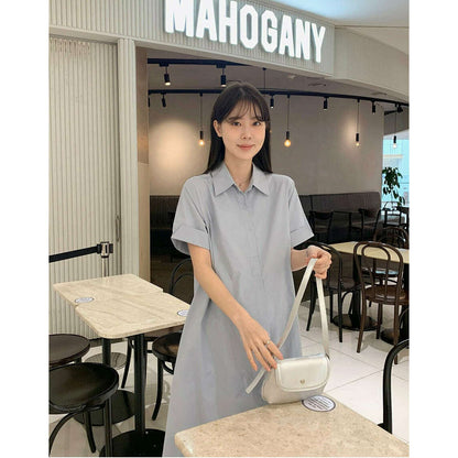 MUMMY.cc:孕婦翻領褶袖帶口袋連身裙
