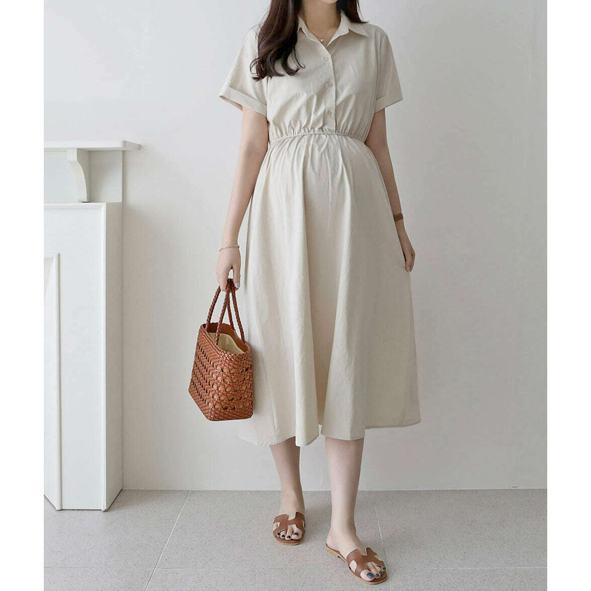 MUMMY.cc:短袖棉質襯衫哺乳連身裙