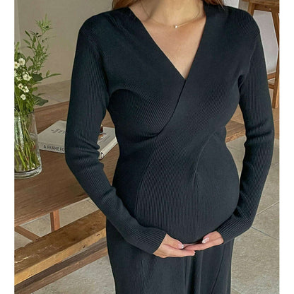 MUMMY.cc:交叉裹式氣質孕婦針織連身裙