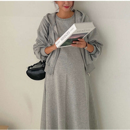 MUMMY.cc:純色舒適休閒套裝中袖連身裙