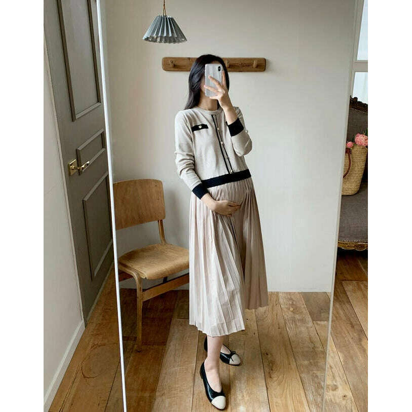 MUMMY.cc:大方斯文孕婦假兩件針織連身裙