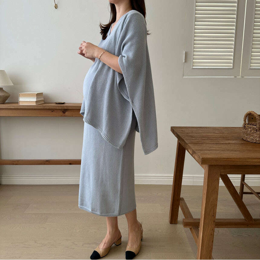 MUMMY.cc:修身V領針織連身裙套裝
