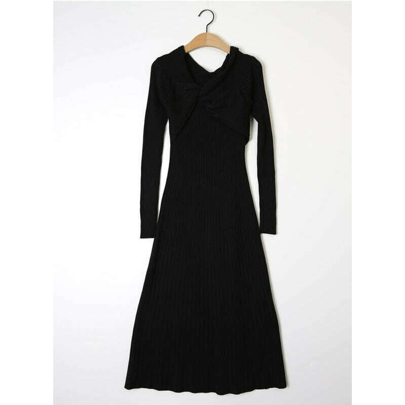 MUMMY.cc:優雅交叉扭結針織連身裙:Black
