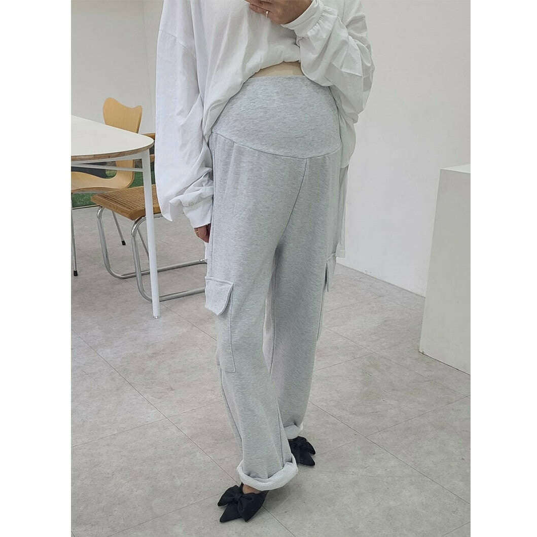 MUMMY.cc:孕婦寬鬆舒適工裝直筒長褲:Melange White