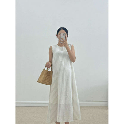 MUMMY.cc:夏季背心條紋棉麻連身裙