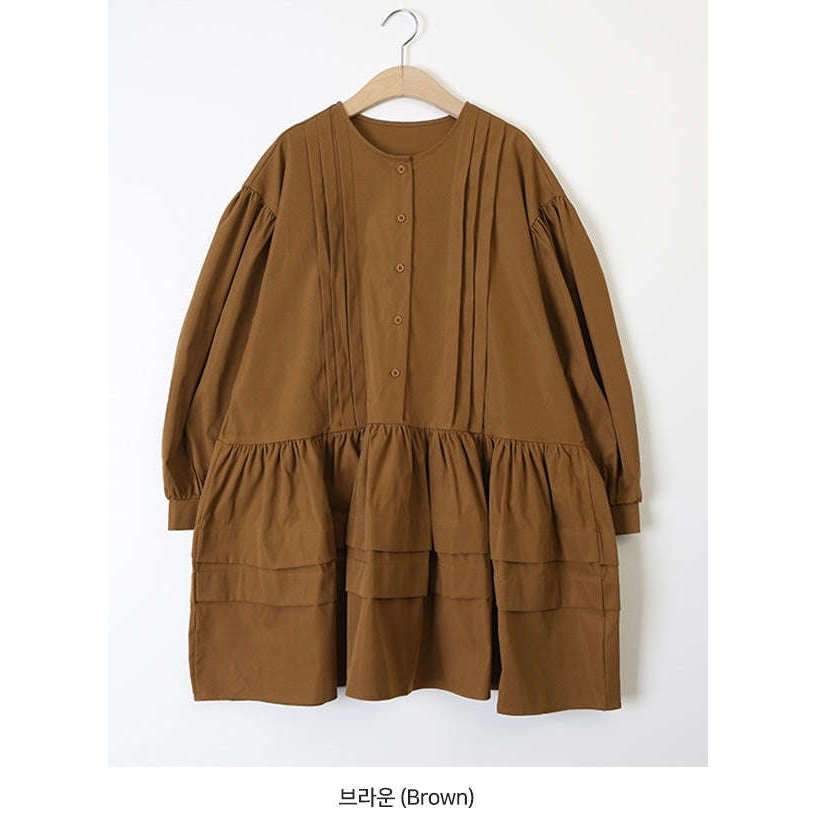MUMMY.cc:甜美圓領燈籠袖娃娃裝連身裙(預訂款）:brown