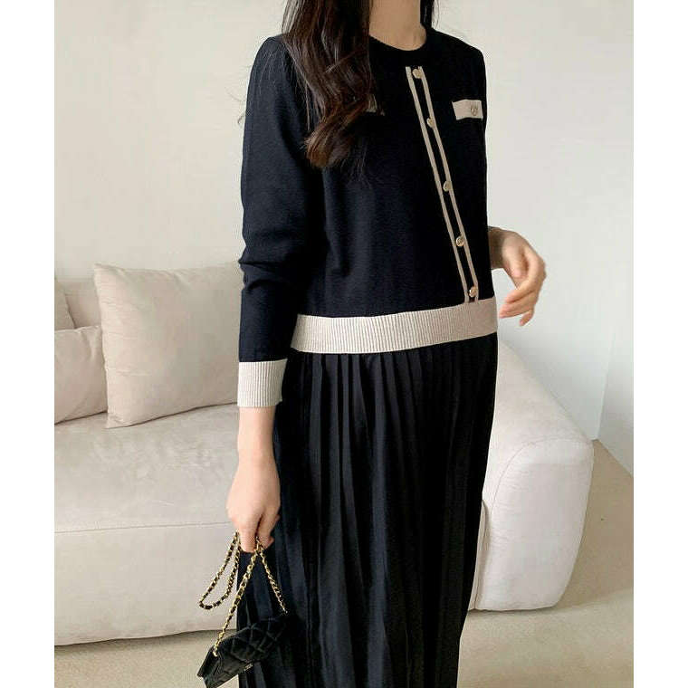 MUMMY.cc:大方斯文孕婦假兩件針織連身裙