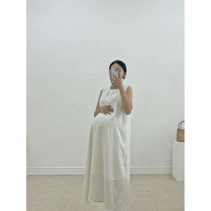 MUMMY.cc:夏季背心條紋棉麻連身裙