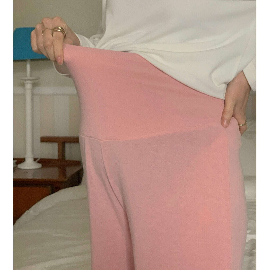 MUMMY.cc:純色直筒花邊家居孕婦褲