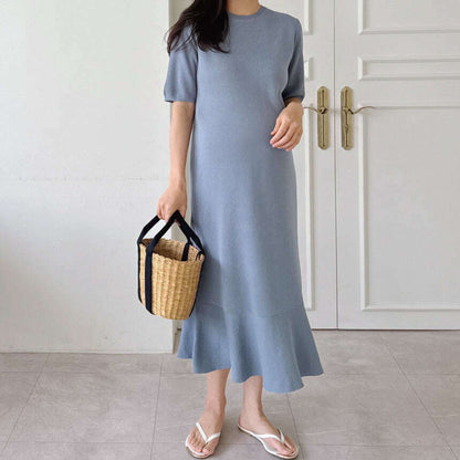 MUMMY.cc:圓領短袖魚尾針織連身裙