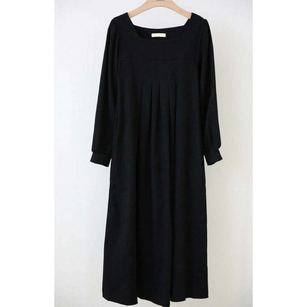 MUMMY.cc:方領氣質純色連身裙:Black