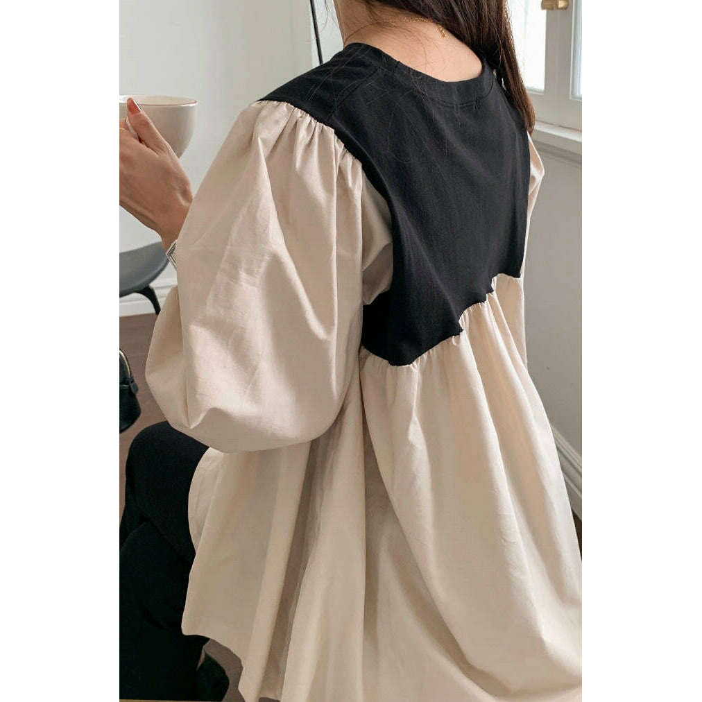 MUMMY.cc:孕婦7分袖拼色寬鬆襯衫