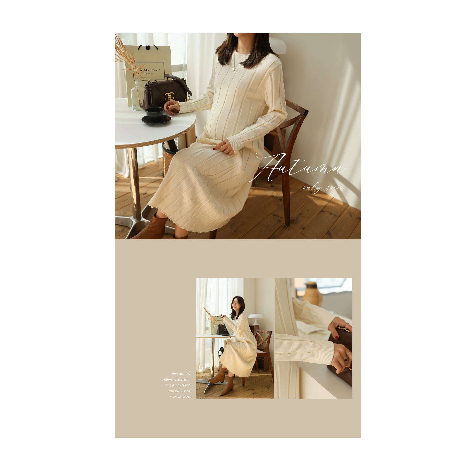 MUMMY.cc:直紋長袖微喇叭針織連身裙