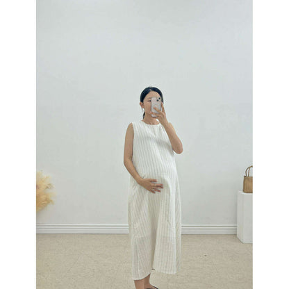 MUMMY.cc:夏季背心條紋棉麻連身裙