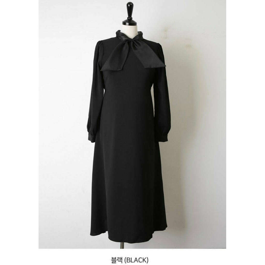 MUMMY.cc:高貴氣質絲巾領結連身裙:Black