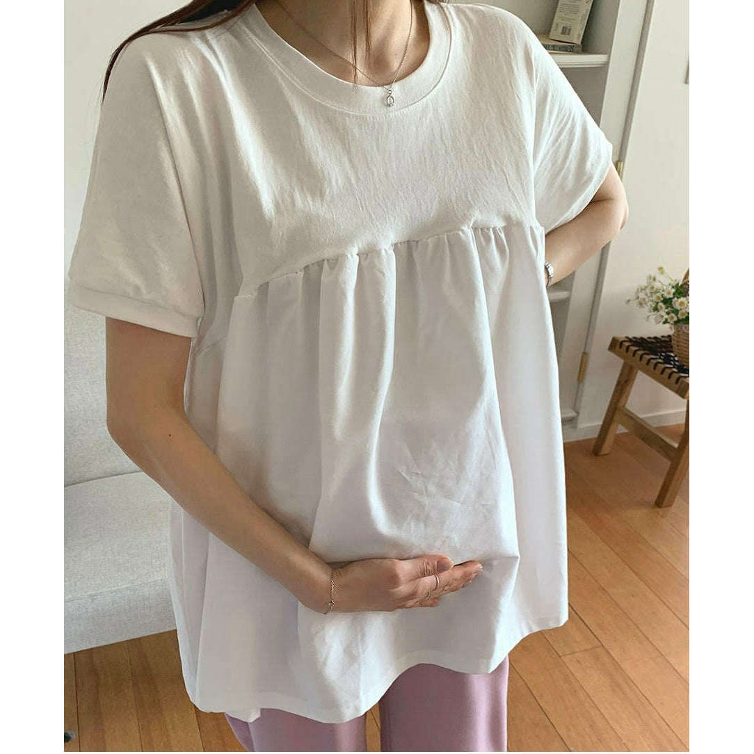 MUMMY.cc:孕婦拼色棉料寬鬆上衣