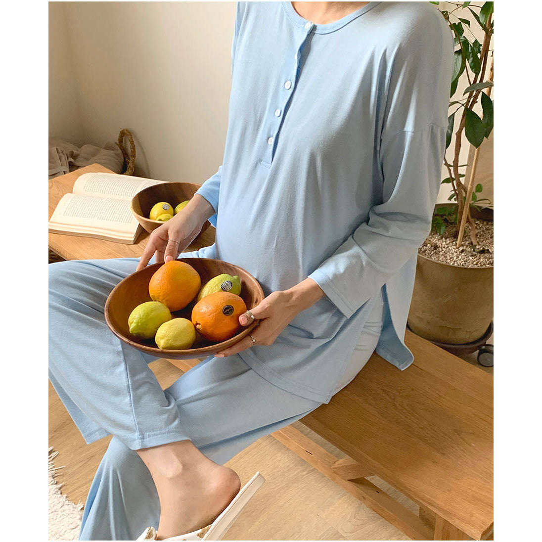 MUMMY.cc:簡約舒適哺乳孕婦長袖睡衣