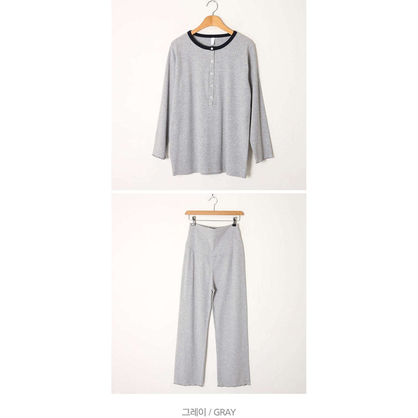 MUMMY.cc:孕婦羅紋花邊哺乳舒適睡衣:Grey