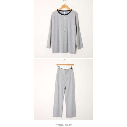 MUMMY.cc:孕婦羅紋花邊哺乳舒適睡衣:Grey
