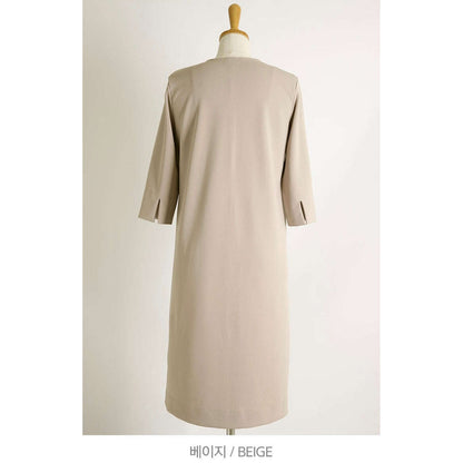 MUMMY.cc:簡約大方7分袖彈性連身裙