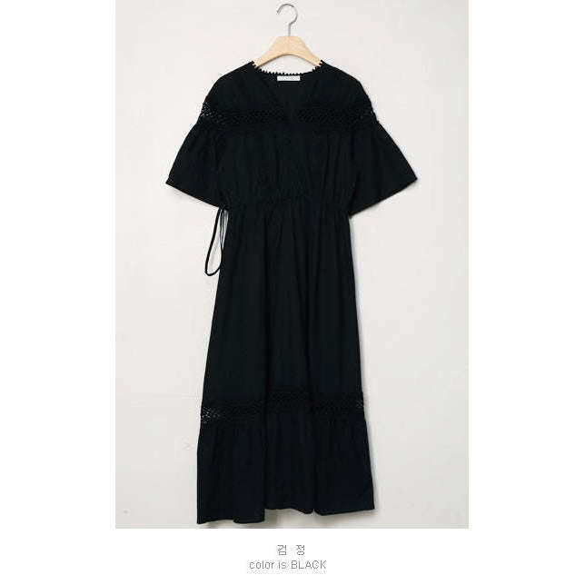 MUMMY.cc:孕婦夏季刺繡鏤空渡假風裙:Black