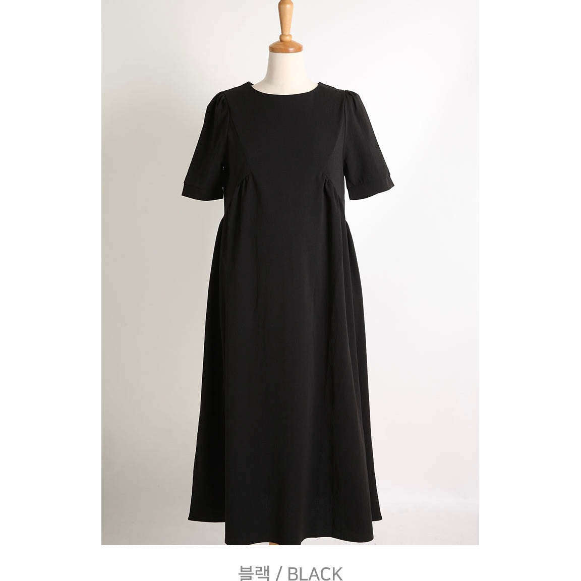 MUMMY.cc:夏季簡約圓領褶皺連身裙:Black