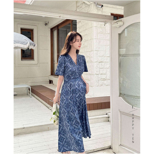 MUMMY.cc:孕婦民族風裹式綁帶連身裙