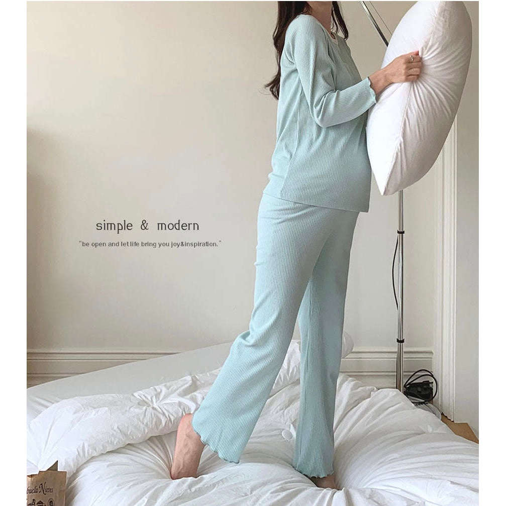 MUMMY.cc:孕婦羅紋花邊哺乳舒適睡衣