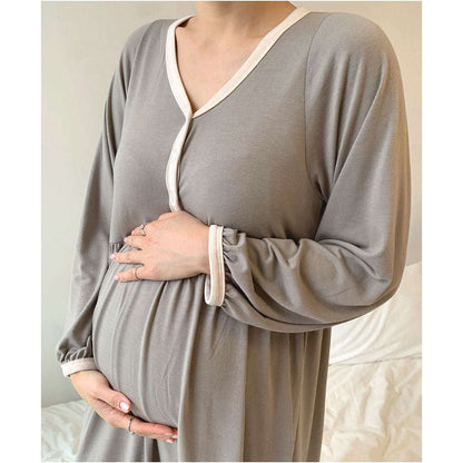 MUMMY.cc:家居柔軟長袖懷孕坐月哺乳裙