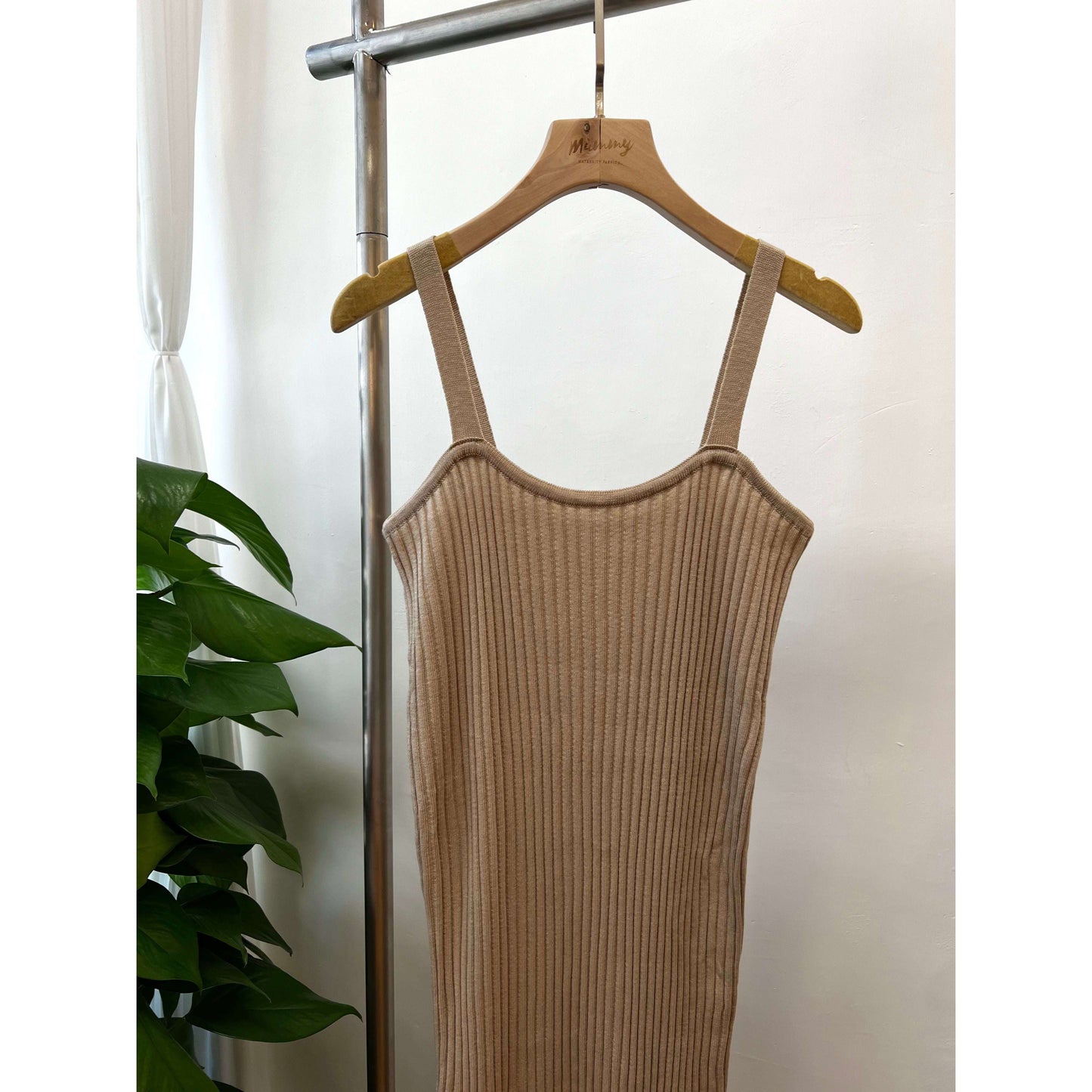 MUMMY.cc:吊帶針織彈性羅紋連身裙