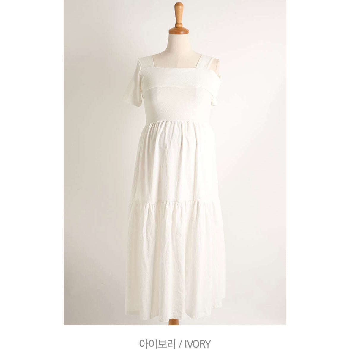 MUMMY.cc:單露肩短袖層層連身裙:Ivory