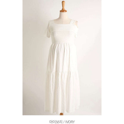 MUMMY.cc:單露肩短袖層層連身裙:Ivory