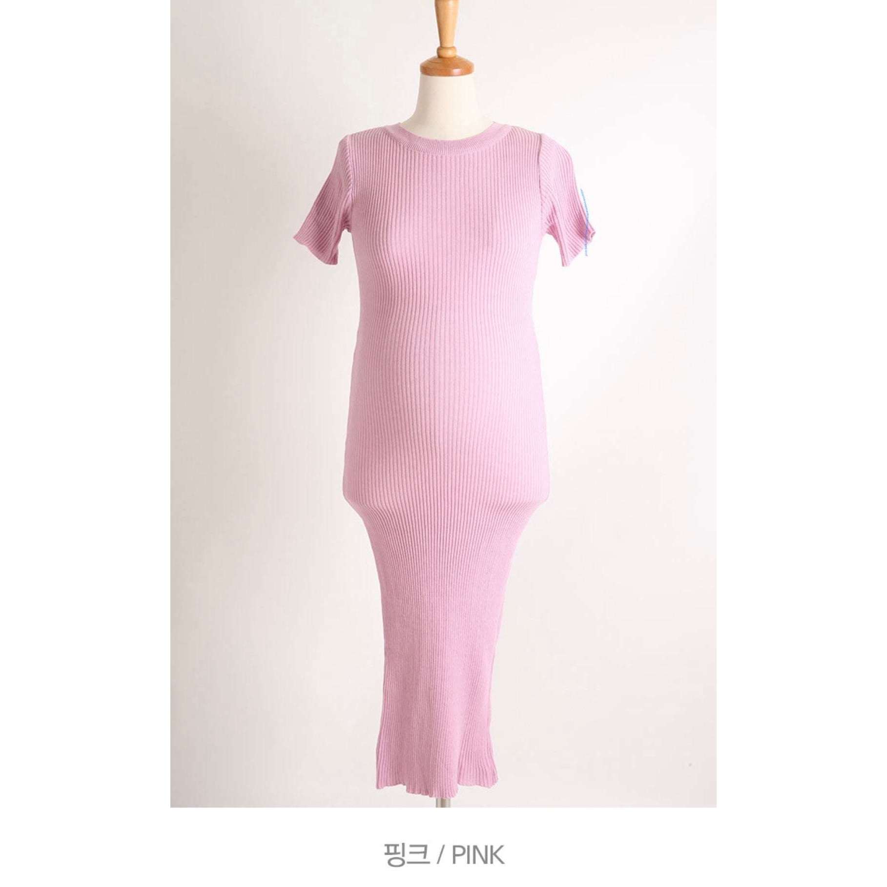 MUMMY.cc:短袖圓領後衩孕婦針織連身裙