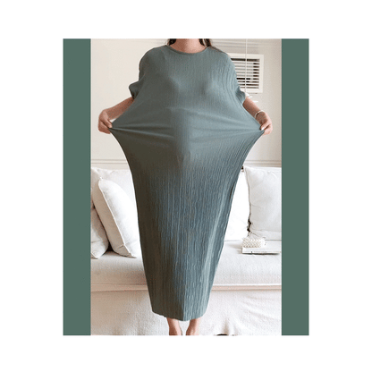 MUMMY.cc:夏季圓領彈性顯瘦褶皺連身裙
