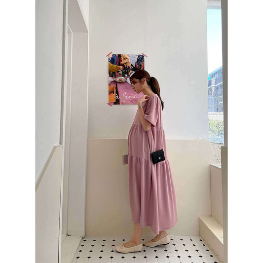MUMMY.cc:Maternity Layered maxi dress:Pink
