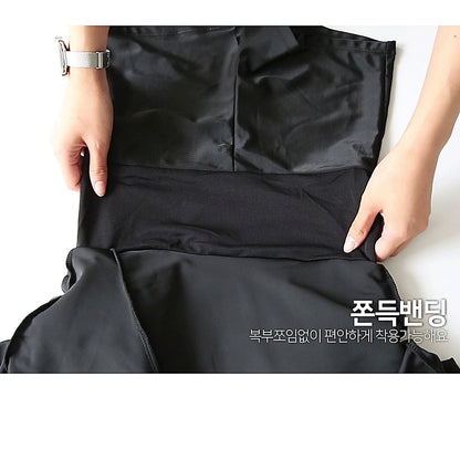 模特兒實穿黑色連身裙（附 HALFTERNECK SWIMMING SUIT 文字圖）｜翼袖掛頸假兩件孕婦泳衣（第 3 張）