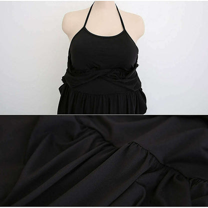 模特兒實穿黑色連身裙（附 HALFTERNECK SWIMMING SUIT 文字圖）｜翼袖掛頸假兩件孕婦泳衣（第 37 張）