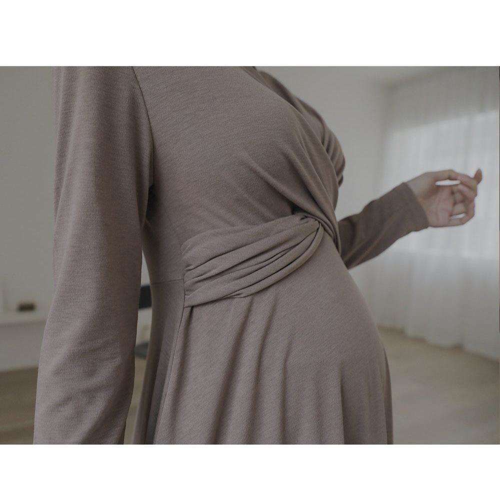 孕婦交叉扭結彈性連身裙